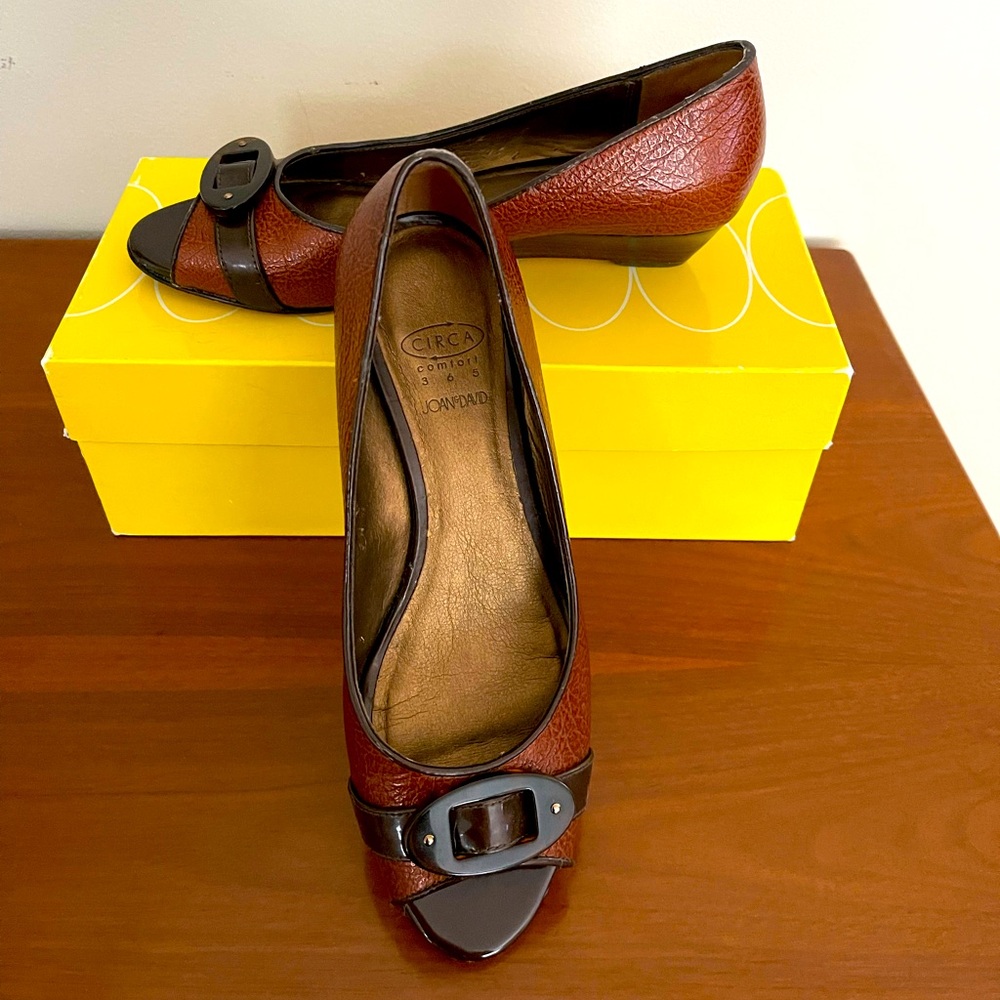 Circa Joan & David Copper Wedged Peep Toe Pumps